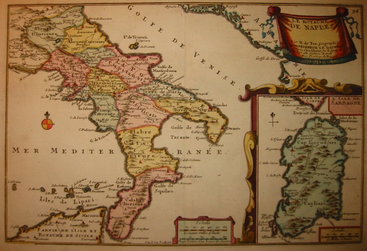 De Fer Nicolas (1646-1720) Le Royaume de Naples 1705 Parigi 